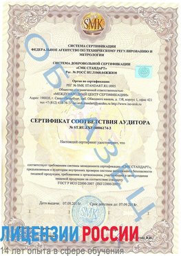 Образец сертификата соответствия аудитора №ST.RU.EXP.00006174-3 Менделеевск Сертификат ISO 22000